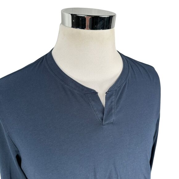 Rhone Essentials Lounge Henley Shirt Men’s Large Navy Long Sleeve V-Neck Cotton - Picture 2 of 11